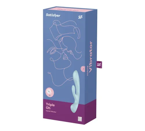 Вибратор-кролик Triple Oh от Satisfyer, светло-голубой